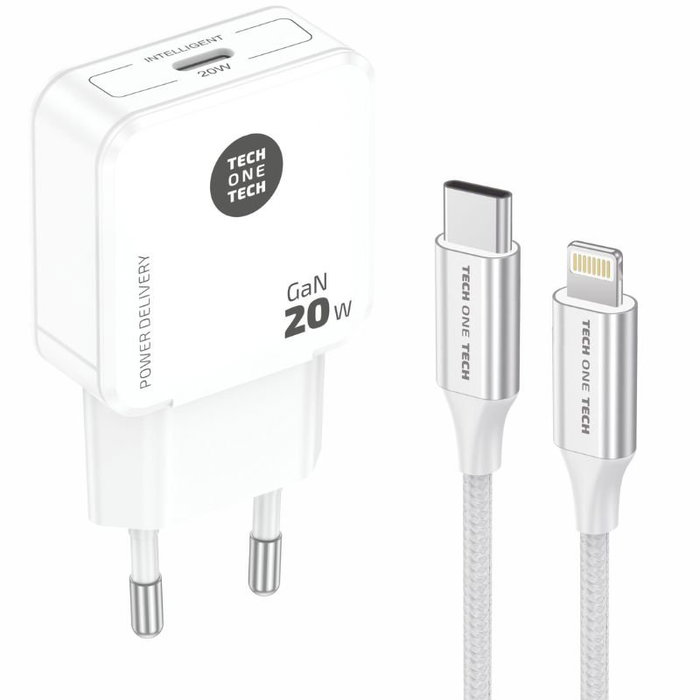 Tech One Tech TEC2222 Cargador de Pared 20W USB-C a Lightning Blanco Tech One Tech TEC2222 Cargador de Pared 20W USB-C a Lightning Blanco